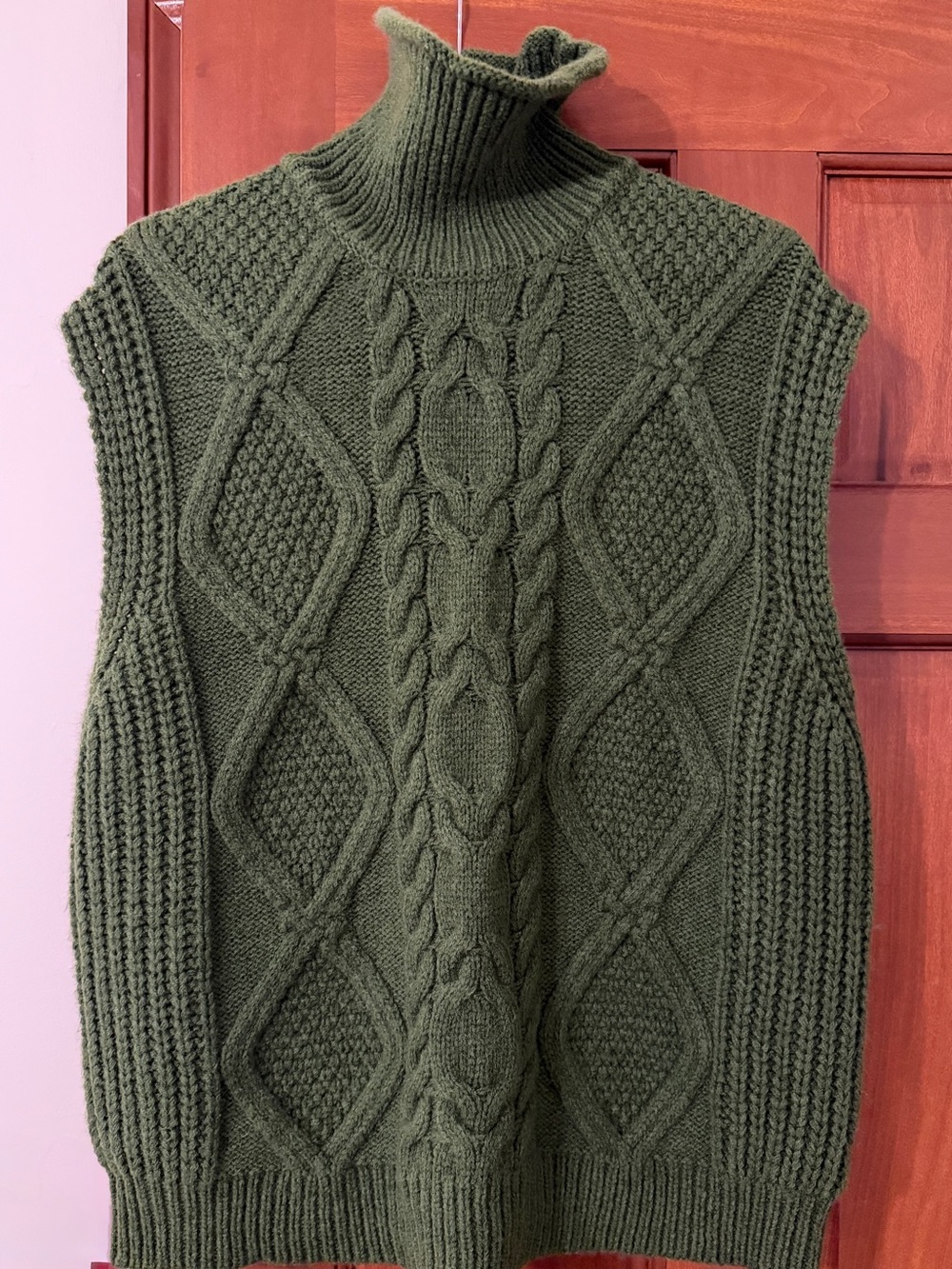 Anthropologie Olive Green Cable-Knit Turtleneck Sweater Vest